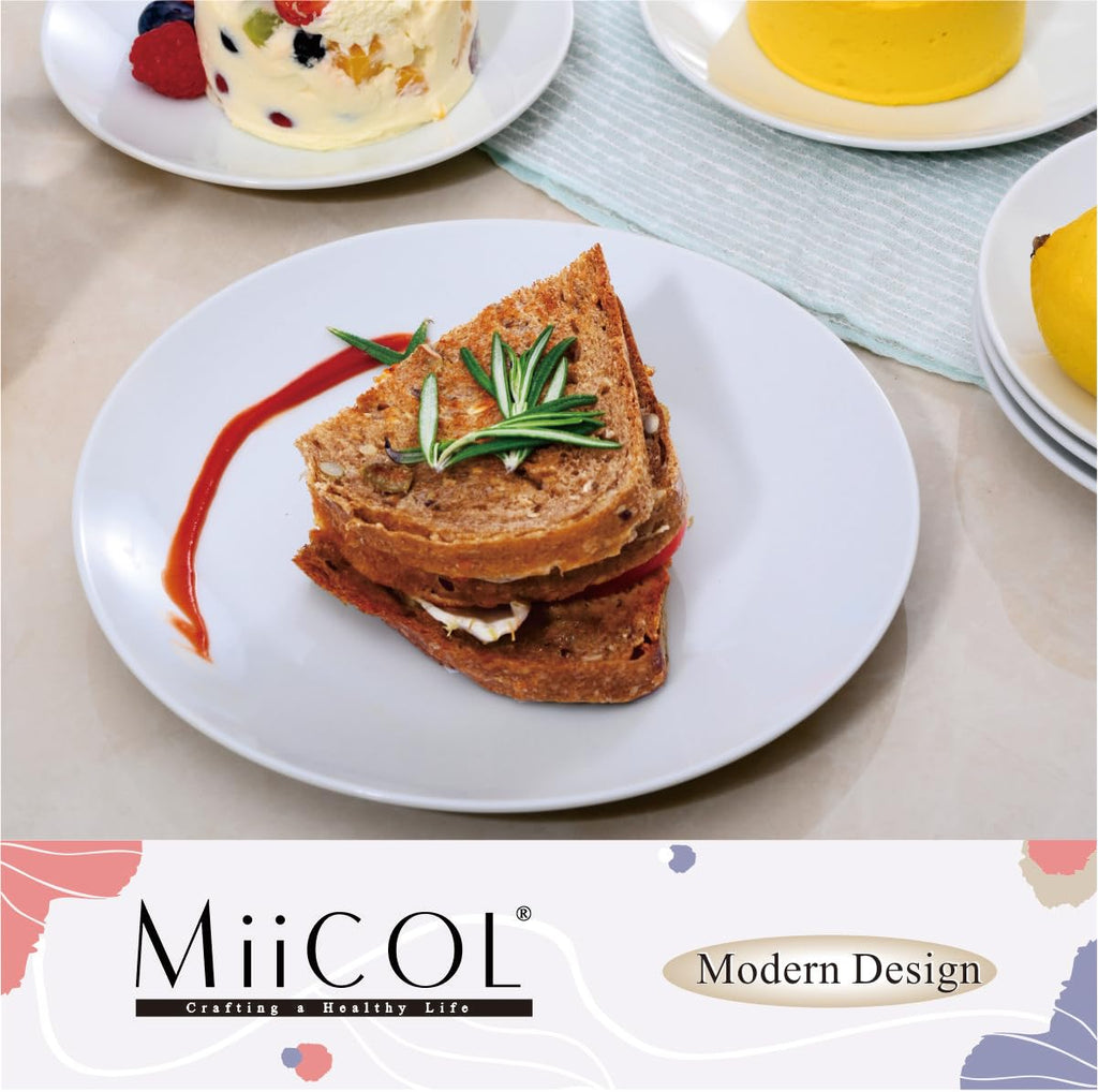 Miicol Ceramic Appetizer Plates Set of 6, White Dessert Plates 8 Inch