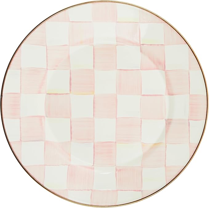 MACKENZIE-CHILDS Enamel Dinner Plate, Pink-and-White Rosy Check