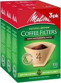 Melitta #4 Unbleached Coffee Filters, Premium, Natural Brown, Flavor Enhancing Coffee Filters for 8-12 Cup Coffee Makers, Kosher Certified, Compostable, 100 Count (Pack of 3)