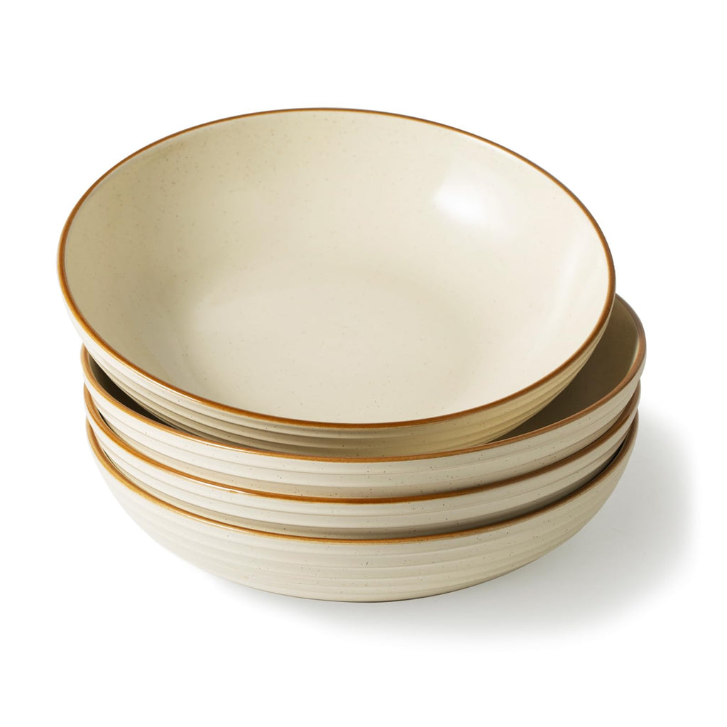 famiware Jupiter Pasta Bowls, 30 OZ Large Salad Bowls Set of 4, Microwave and Dishwasher Safe, Sturdy and Stackable, Serving Bowls for Kitchen, Vanilla White