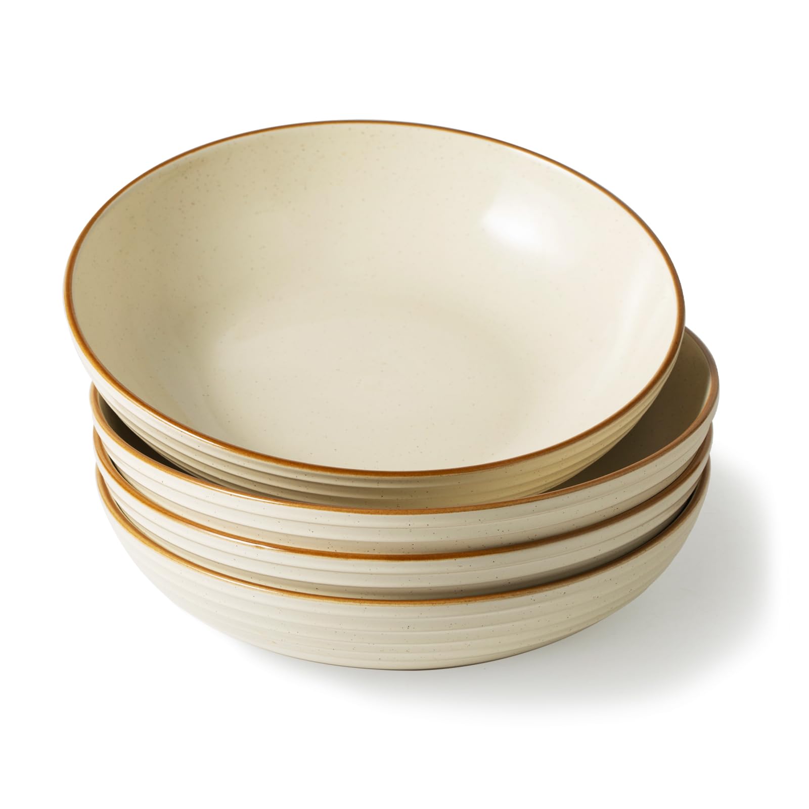famiware Jupiter Pasta Bowls, 30 OZ Large Salad Bowls Set of 4, Microwave and Dishwasher Safe, Sturdy and Stackable, Serving Bowls for Kitchen, Vanilla White
