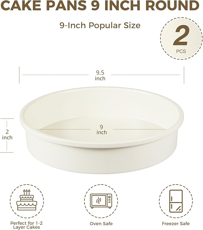 HONGBAKE Ceramic Nonstick 9” Round Cake Pans, Heavy-Duty Aluminized Steel