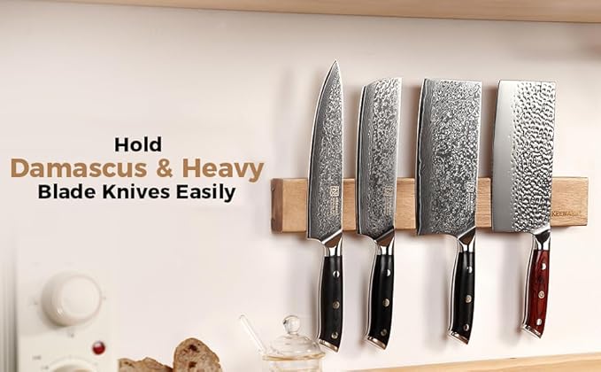 KEEMAKE Magnetic Knife Block with Acrylic Shield, Thickened Wood Kitchen Knife Holder Stand without Knives, Double Side Strong Magnets Knife Storage Organizer for Kitchen Counter top