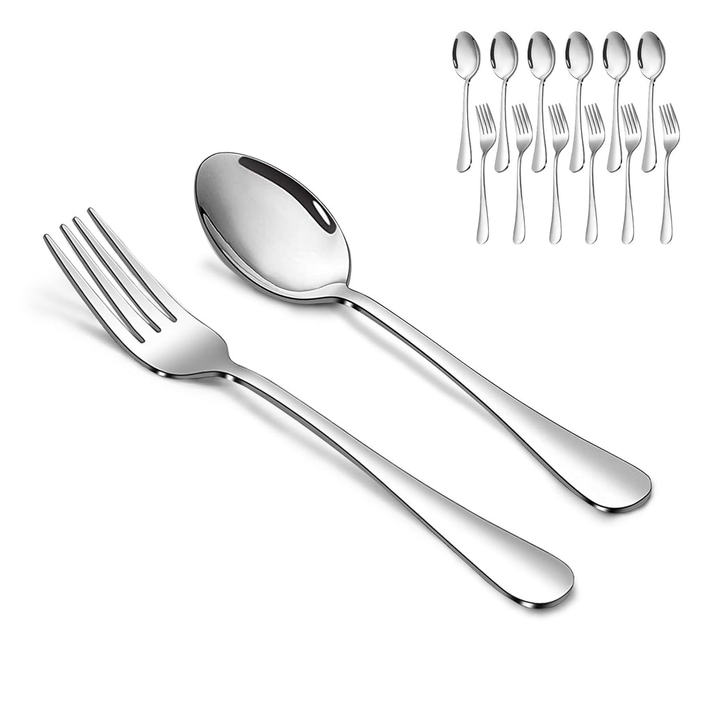 Forks and Spoons Set, 6PCS 6.7" Salad Forks and 6PCS 6.7" Soup Spoons, Stainless Steel Silverware set of 12, Mirror Polished & Dishwasher Safe