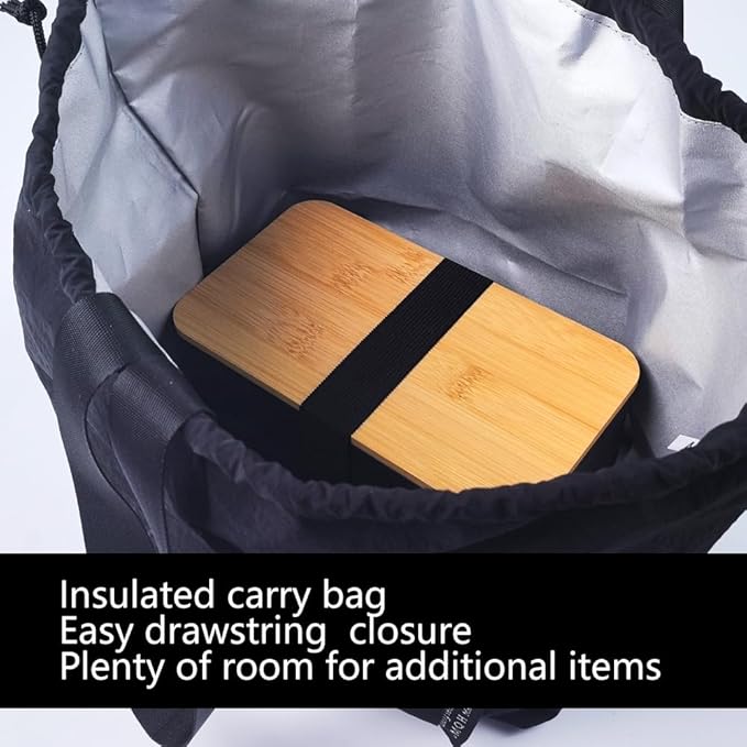 L-WASH Bento Box Adult Lunch Box Set with Bamboo Lid, Compartments, Divider, Insulated Bag, Utensils, Bento Lunch Box, Microwavable - Japanese Style Lunchbox