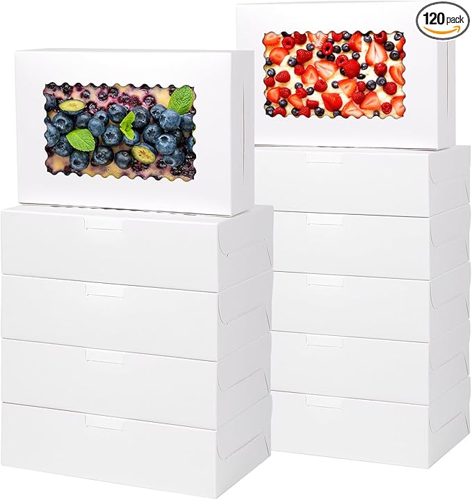 PFAMKEER 36 pcs Cookie Boxes,9x6x2.5 Inch Large Bakery Boxes with Window for Pies Chocolate Strawberries Muffins Donuts Pastry Dessert Christmas (White, 9 * 6 * 2.5inch/36pcs)