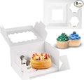 JCD 8 Packs Bento Cake and Cupcake Box 3 Holes Fit 2 Cupcakes and 1 Mini Cake Box with Clear Window and Stickers for Wedding Birthday Party Bakery Baking Supplies (1+2/8pcs)