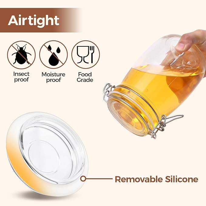 ComSaf Round Glass Jars with Airtight Lids 34 oz 3 Pack Apothecary Coffee