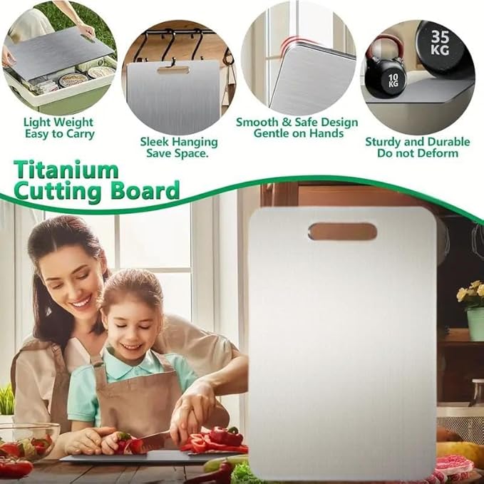 Katori Titanium Cutting Board, 100% Pure Titanium Cutting Boards for Kitchen, Double Sided Non Toxic Cutting Board,Hygiene Durable Chopping Board Suitable for Dishwasher Safe (1PCS,L)