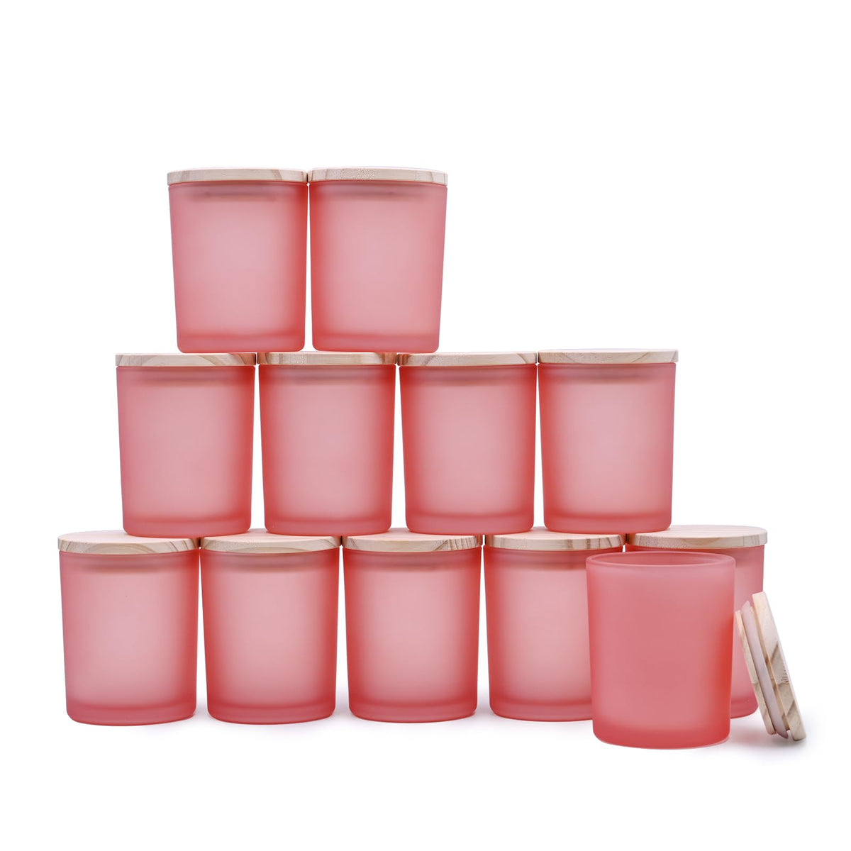 SHOWIN Thick Candle Jars for Making Candles 12 Pcs, 7 OZ Empty Jars with Wood Lids for Candle Making, Sample Container, Clear