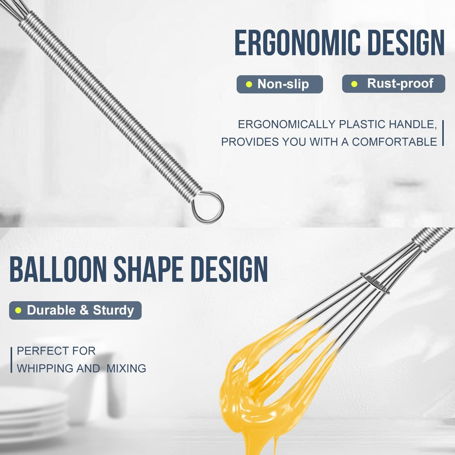 Eddeas Small Whisk Stainless Steel, Mini wire whisk 3 Pieces, 5in, 6in & 7in Tiny Whisks Perfect for Whisking, Beating, Mixing Sauces & Blending Ingredients.