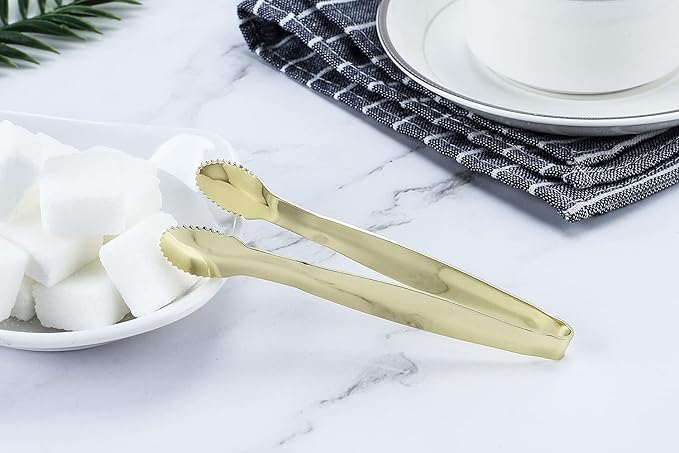 MSY BIGSUNNY 4 Inch Sugar Cube Tongs, Stainless Steel Mini Appetizer Tongs, Small Serving Tongs Tiny Food Clips for Tea Party, Coffee, Bar, Desserts - Set of 4, Gold