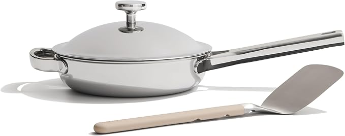 Our Place Mini Titanium Always Pan Pro | 8.5" PFAS-Free Nonstick Frying Pan with Spatula | Chef-Grade Tri-Ply Stainless Steel & Aluminum Build | Induction & Oven-Safe up to 1000°F | Chrome