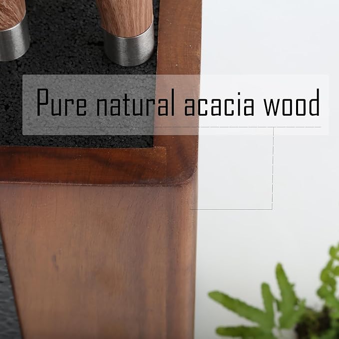 Azauvc Magnetic Knife Block, Rotatable Knife Holder, Wooden Brown, Modern Style, Acacia Material