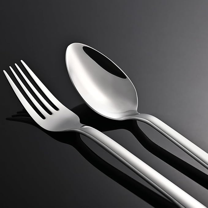KINGSTONE Silverware Set for 12 with Serving Utensil, 18/10 Stainless Steel Flatware Cutlery | Heavy Duty Steak Knife Fork and Spoon, Dishwasher Safe, Gift Package for Wedding Housewarming