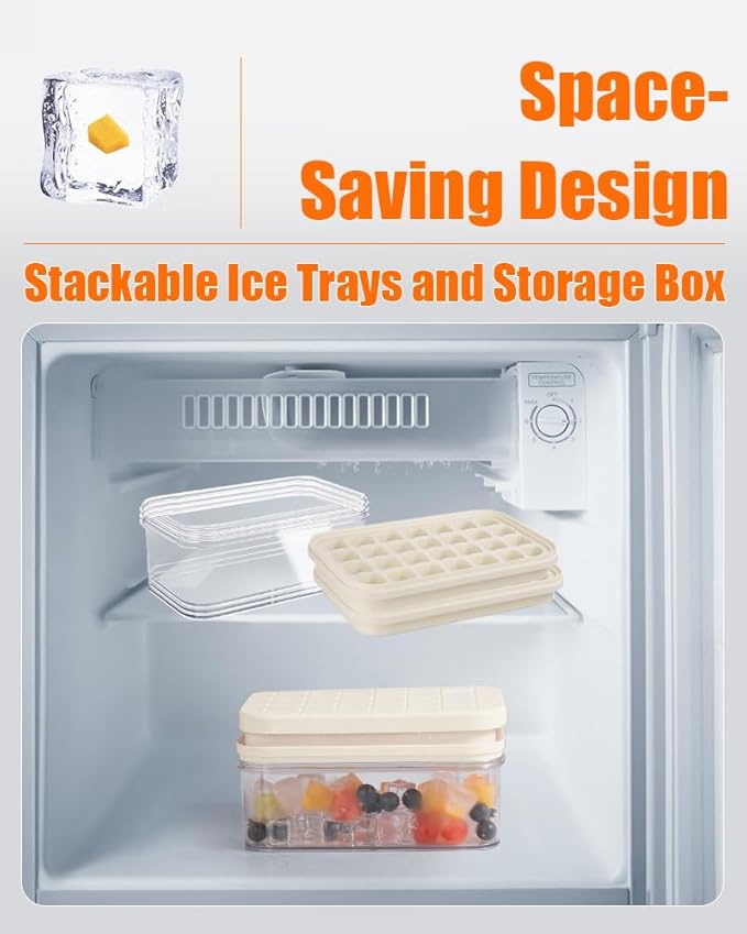 Brigii Ice Cube Tray with Lid & Storage Bin, 56 Cubes Ice Trays for Freezer