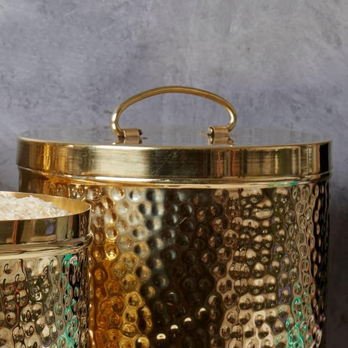 Cook Eat Serve Craft Canister Sets for Kitchen for Pantry, Gold Brass, 13" Tall, Set of 3pcs