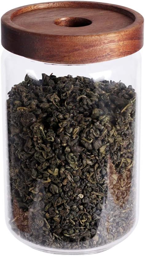 LEAVES AND TREES Y Glass Tea Canister, 25 FL OZ/ 750ml Bulk Food Storage Jar with Airtight Acacia Lid, Glass Food Container for Loose Leaf Tea, Coffee Bean(6 inch high)