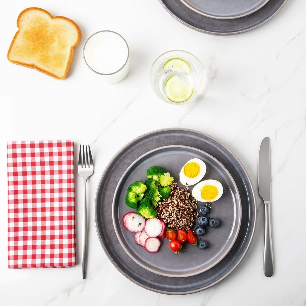 AmorArc Stoneware Dinnerware Sets for 6, 18Pcs Plates and Bowls Sets Dishes