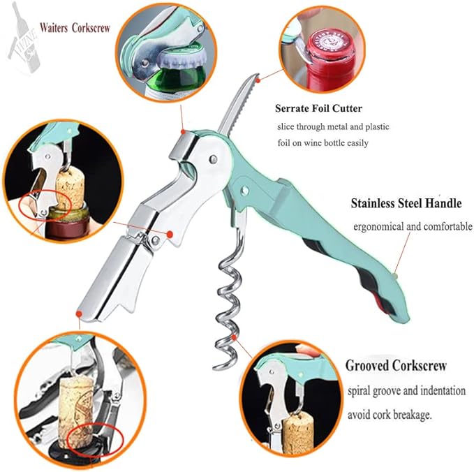Professional Waiter Corkscrew Wine Openers Set(2PCS), Heavy Duty Stainless Steel Hinges Wine Key for Restaurant Waiters, Sommelier, Bartenders