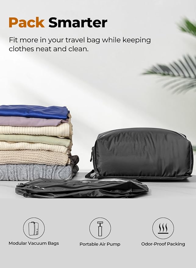 POIXM Vacuum Bags for Travel with Pump, Reusable Space Saver Bag, IP67 Waterproof Vacuum Packing Cubes for Travel Suitcases and Backpack (3PC + PUMP)