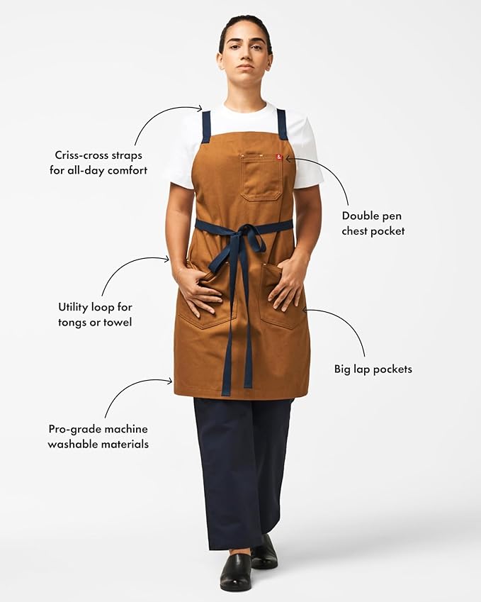 hedley & bennett Crossback Chef Apron, Pockets & Towel Loop, Olive Green