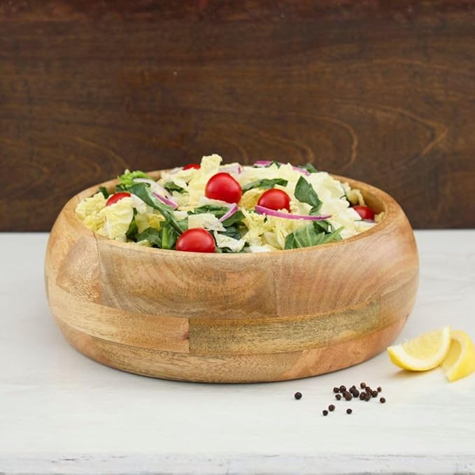 Small Wood Salad Bowl for Serving Fruits and Salads, Mango Wood, Natural Finish, 11 Inch