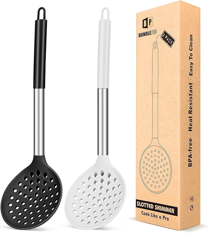 BUNDLEPRO Kitchen Ladle Strainer, 2 Pack, Black-White