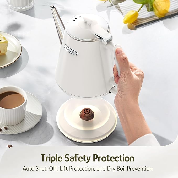Hazel Quinn Electric Kettle, 1L/34oz Small Tea Kettle - Pearl White