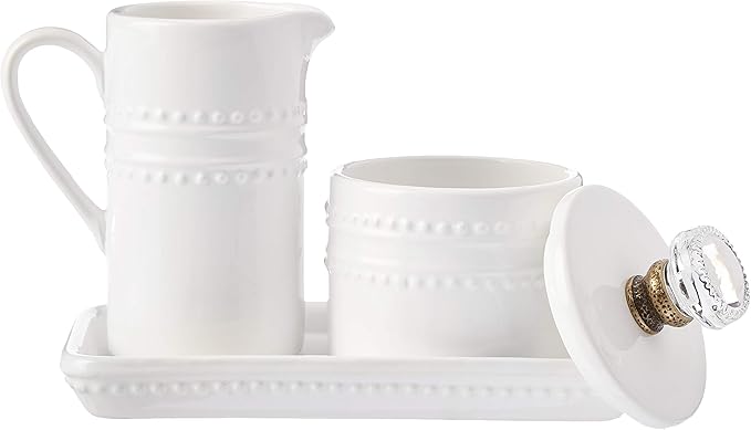 Mud Pie 47800002 Farmhouse Inspired Vintage Doorknob Cream and Sugar Set, One Size, White