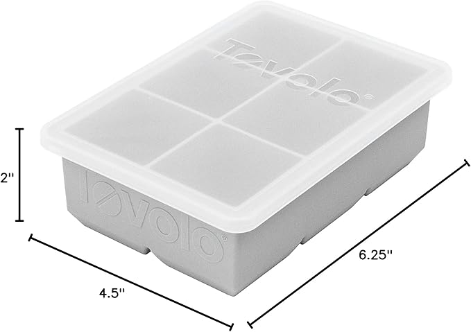 Tovolo Large 2” King Cube Ice Tray with Lid Oyster Gray Ice Cube Trays for Whiskey Cocktails Smoothies, Big Square Ice Cube Mold Silicone Freezer Tray for Perfect Cubes BPA Free Dishwasher Safe