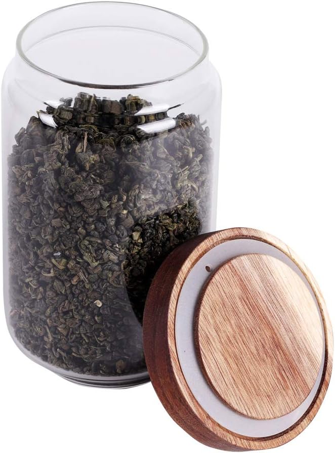 LEAVES AND TREES Y Glass Tea Canister, 25 FL OZ/ 750ml Bulk Food Storage Jar with Airtight Acacia Lid, Glass Food Container for Loose Leaf Tea, Coffee Bean(6 inch high)