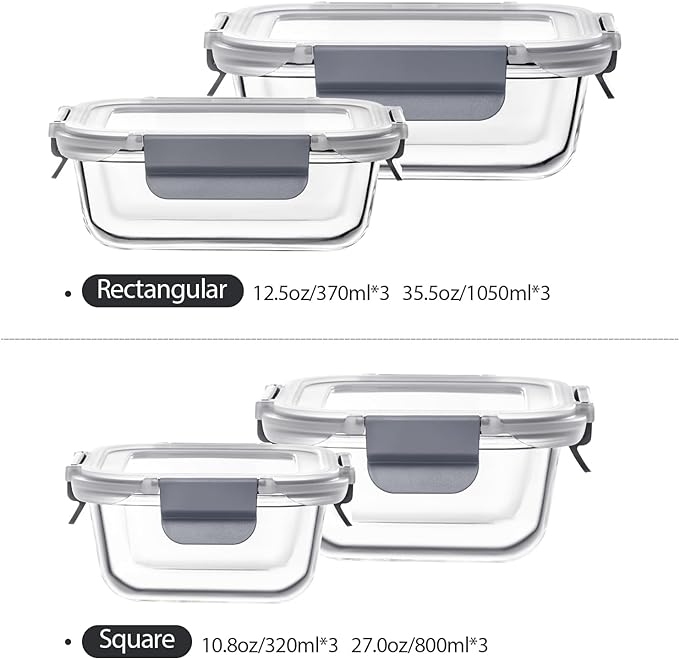 S SALIENT 24 Pieces Glass Food Storage Containers with Lids,Glass Meal Prep Containers Set with Locking Lid,Airtight Glass Lunch Container for Kitchen,BPA Free(12 Lids & 12 Containers)