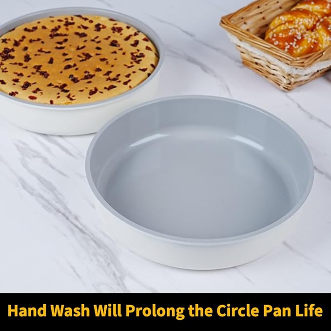 INSETFY 9.5 Inch Round Cake Pan,Cast Aluminum Bakeware Ceramic Nonstick for Cake Baking,Oven and Dishwasher Safe(Beige)