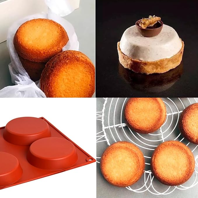 ionEgg Silicone Disc Molds With Tapered Side, 3.1 Inches Silicone Baking Mold, Nonstick & Quick Release, Mousse Cake Pan for French Dessert, Pie, Candy and Soap, Pack of 4