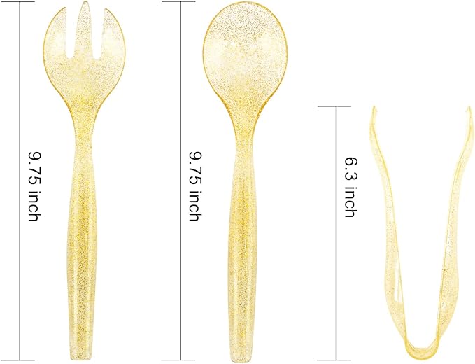 Supernal 72pcs Gold Glitter Plastic Serving Utensils Set for Party &Buffet