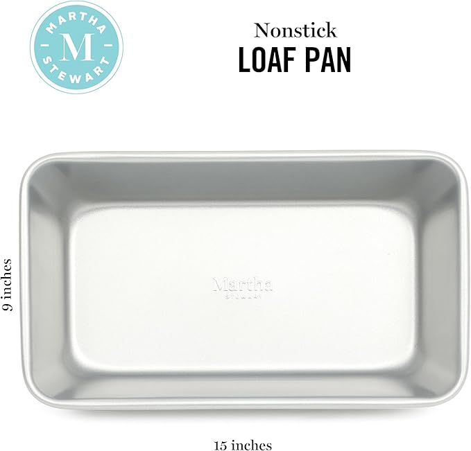 Martha Stewart Gallen 9 Inch Nonstick Carbon Steel Loaf Pan - Silver Durable Bakeware for Bread, Meatloaf & Cakes