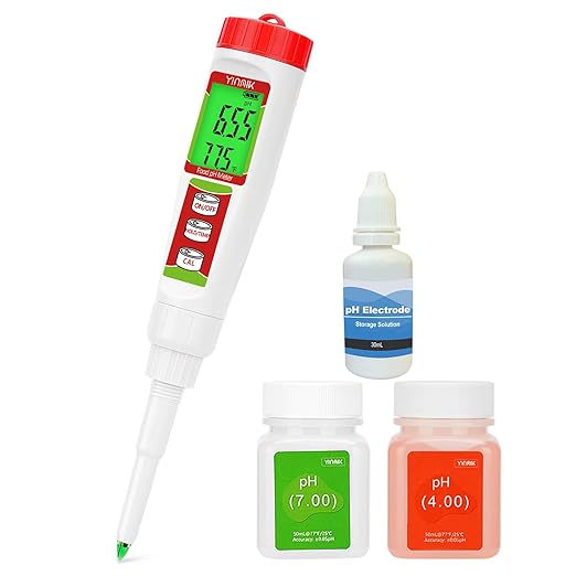 YINMIK Food pH Tester with pH Calibration Storage Solution Digital pH Meter