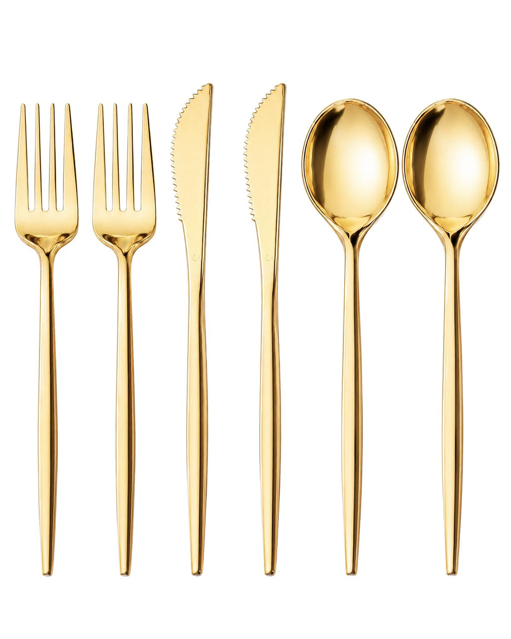 PULOTE 300PCS Gold Plastic Silverware Set Disposable - Heavy Duty Gold Utensils Set - Plastic Cutlery Disposable - Include 100 Knives, 100 Forks, 100 Spoons for Party & Wedding