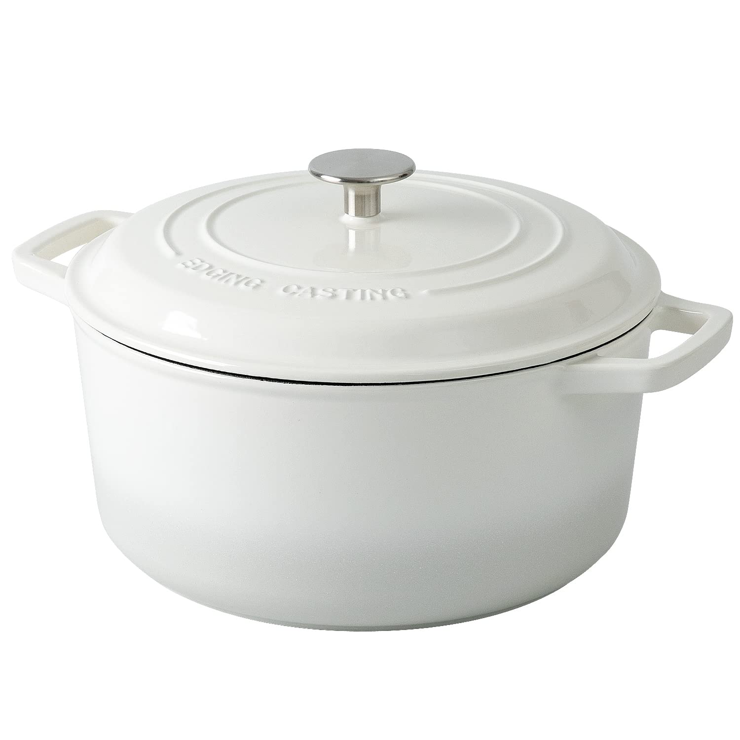 EDGING CASTING Enameled Cast Iron Dutch Oven Pot With Lid, Dutch Oven for Sourdough Bread Baking Round Pot Dule Handle, 7.5 Quart, White