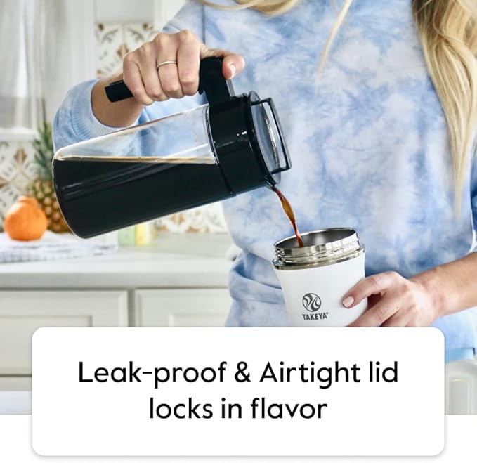 Takeya Deluxe Cold Brew Coffee Maker - BPA-Free Tritan Pitcher with Airtight Leakproof Lid, Silicone Grip Handle, Fine-Mesh Filter - Shatter-Proof, Dishwasher Safe, Made in USA - 1 Quart/Stone