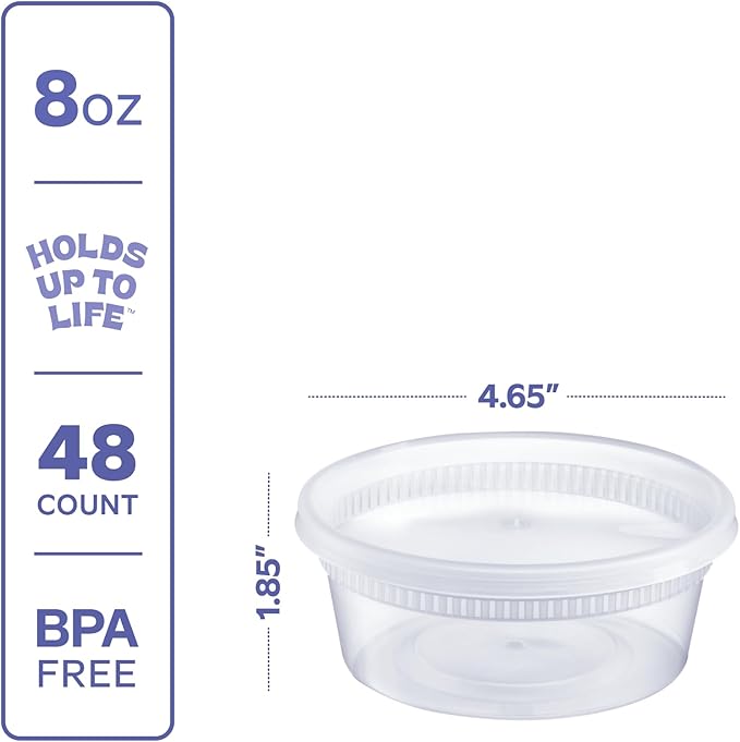 GUSTO 8 oz Plastic Deli Containers with Lids [48 Sets] Food Storage
