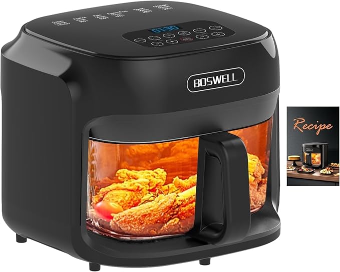 BOSWELL 7.5 QT Large Glass Air Fryer, 6-1 Preset Cook Modes