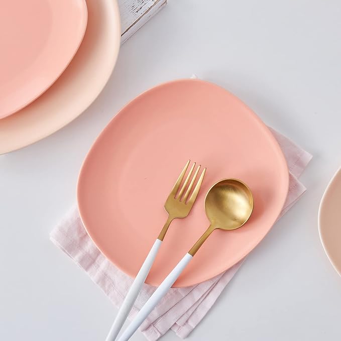 Stone Lain Delilah Salad Plate 6-Piece Dish Set, Porcelain, Peach