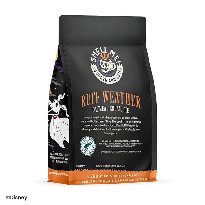 Bones Coffee Company The Nightmare Before Christmas Ruff Weather Flavored Coffee Beans, Whole Bean Coffee Medium Roast Low Acid, Oatmeal Creampie Flavor (12 oz)