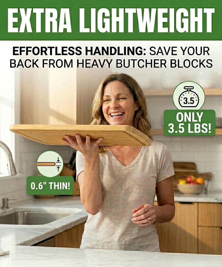 INDESTRUCTIBLE Bamboo Cutting Board (Extra Large) with Vertical Grain Strength Technology - Non Toxic, Spacious and Lightweight 18" XL Chopping Board Gift - Replacements for Life