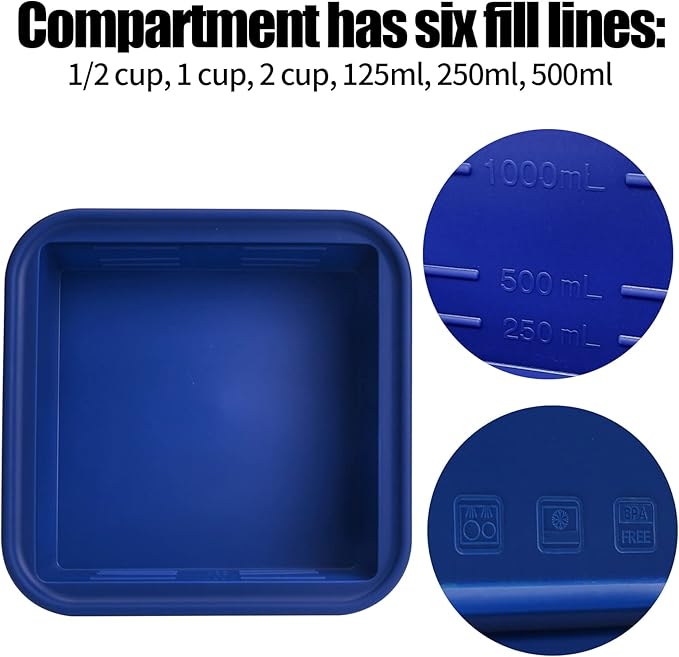 Kinggrand Kitchen 4 Cup Silicone Freezer Tray with Lid 1 Pack Silicone Soup Freezer Molds Easy Release Molds for Food Storage & Freeze Soup, Broth, Stew or Sauce