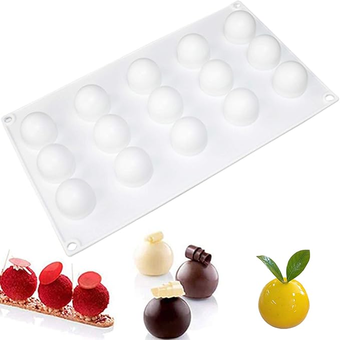 OCPO Kitchen 3D Mini Ball Silicone Mousse Cake Mold, 15 Cavities
