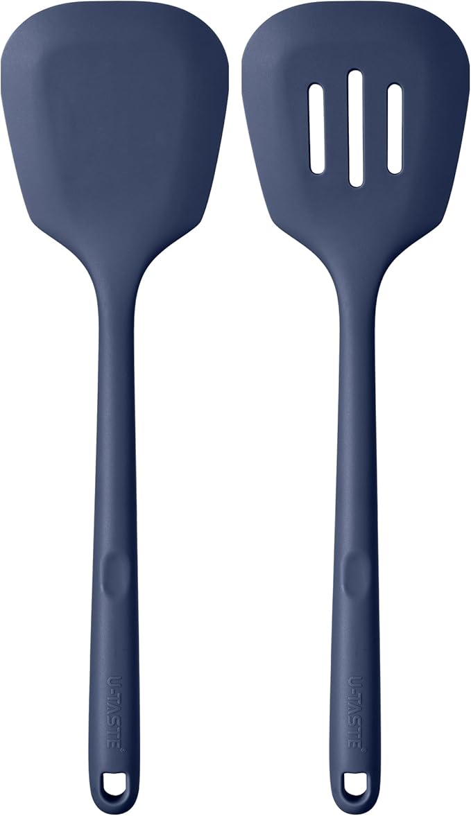 U-Taste Silicone Turner Spatula Set of 2, 13.6"Long/3.7"Wide, Midnight Blue