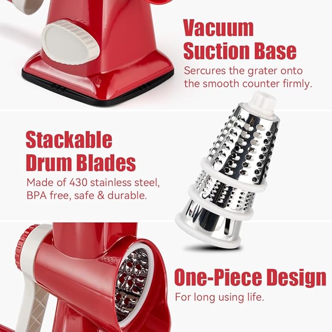 EDEFISY Cheese Grater Hand Crank Rotary Vegetables Shredder with Handle
